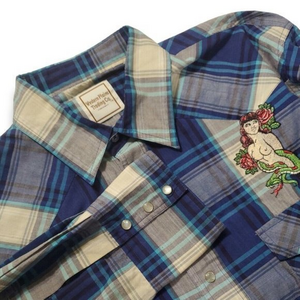 Western Plains Trading Co Blue, Grey Long Sleeve Embroidered‎ Western Pearl Snap